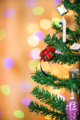 Christmas tree and gift boxes,on bokeh background