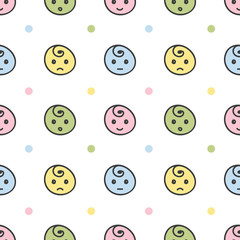 Fototapeta premium Cute doodle, hand drawn smiley faces, emoji seamless pattern background.