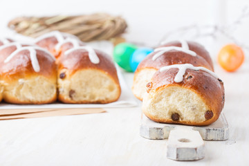 Hot cross buns on Easter table