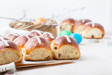 Hot cross buns on Easter table