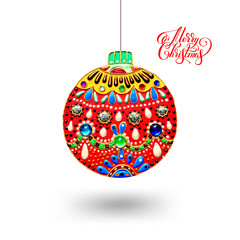 original handmade red ball decoration and lettering merry christ