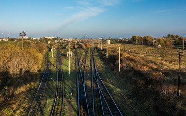 Railroad turnout point in Kovel, Ukraine. Railway transportation