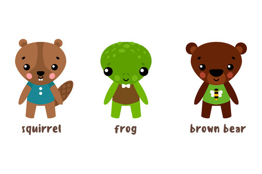 Cartoon animal character set. Frog and bear