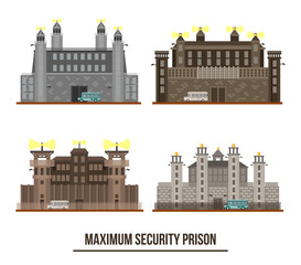Entrance at maximum security prison with towers
