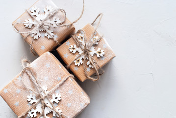 Three Festive Boxes Decorated Snowflake Linen Cord
