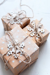 Three Festive Boxes Decorated Snowflake Linen Cord