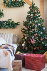 Christmas decorations, Christmas tree, gifts, new year