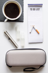 concept - dangers of smoking and electronic cigarette top view