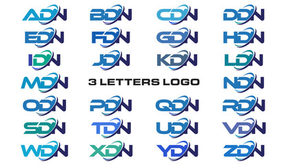 3 letters modern generic swoosh logo ADN, BDN, CDN, DDN, EDN, FDN, GDN, HDN, IDN, JDN, KDN, LDN, MDN, NDN, ODN, PDN, QDN, RDN, SDN, TDN, UDN, VDN, WDN, XDN, YDN, ZDN, 