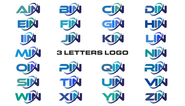 3 letters modern generic swoosh logo AIN, BIN, CIN, DIN, EIN, FIN, GIN, HIN, IIN, JIN, KIN, LIN, MIN, NIN, OIN, PIN, QIN, RIN, SIN, TIN, UIN, VIN, WIN, XIN, YIN, ZIN, 