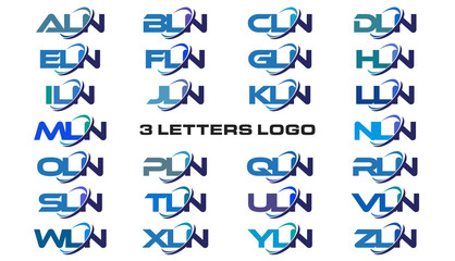 3 letters modern generic swoosh logo ALN, BLN, CLN, DLN, ELN, FLN, GLN, HLN, ILN, JLN, KLN, LLN, MLN, NLN, OLN, PLN, QLN, RLN, SLN, TLN, ULN, VLN, WLN, XLN, YLN, ZLN, 
