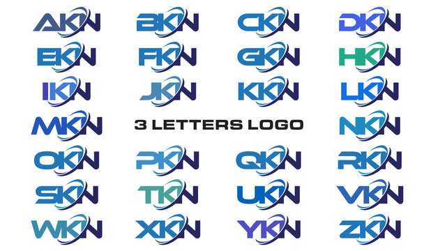 3 letters modern generic swoosh logo AKN, BKN, CKN, DKN, EKN, FKN, GKN, HKN, IKN, JKN, KKN, LKN, MKN, NKN, OKN, PKN, QKN, RKN, SKN, TKN, UKN, VKN, WKN, XKN, YKN, ZKN, 