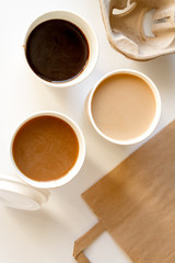 coffee break at white background top view
