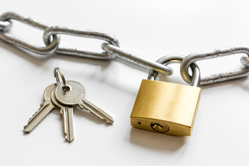 concept data protection metal chain on white background