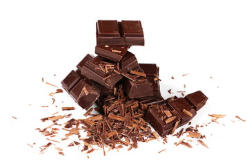 Chopped chocolate isolated on white