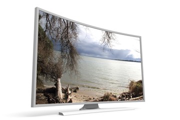 White Large Curved Screen TV 