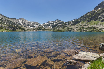 Amazing Panorama with Clear waters of Popovo lake and Demirkapiya pass, Pirin Mountain, Bulgaria
