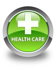 Health care (plus sign) glossy green round button