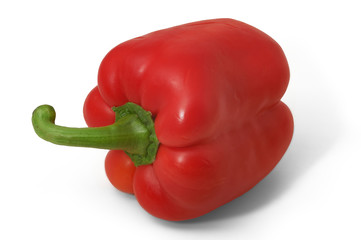 Red bell peper in horizontal position on white background