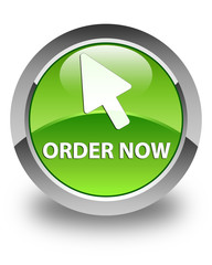 Order now (cursor icon) glossy green round button