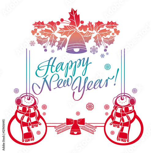 &quot;Holiday label with funny snowman and written greeting &quot;Happy New Year!&quot;. &quot; Stockfotos und