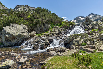 Fototapeta na wymiar Amazing Landscape with Waterfall near Sivrya peak, Pirin Mountain, Bulgaria