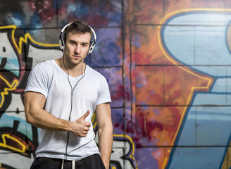 Portrait of young man with headphones.