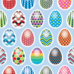Seamless Easter egg pattern on a light blue background
