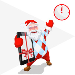Mobile phone as a gift - time of gifts - Gift Time - New Year came - Christmas Santa with telephone  - Trendy Santa Claus -
