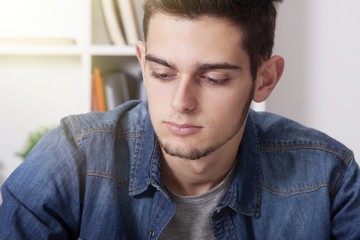 Obraz premium closeup and portrait of man young casual with the computer laptop
