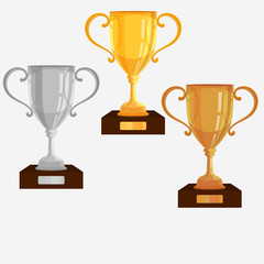 Gold, Silver, Bronze trophy cup. vector