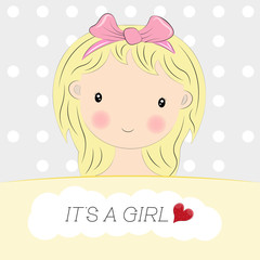 Greeting card cute Cartoon Girl.