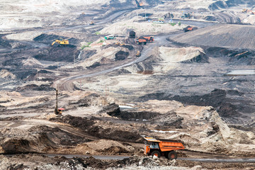 Part of a pit with big mining truck working