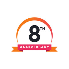 8 Th anniversary ribbon logo with crescent moon shape