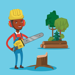 Lumberjack with chainsaw vector illustration.