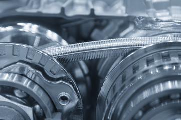 Fototapeta premium The steel belt of the automatic transmission gear box at the car