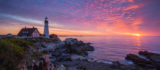 Portland Head Light Panorama Sunrise 