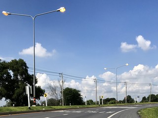 Light shines on the highway.