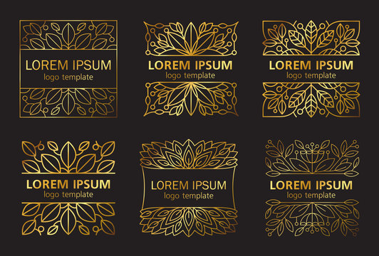 Gold linear plant logos in vector