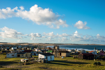 Fototapeta na wymiar Numerous houses of fishermen and hippies on the Uruguayan coast
