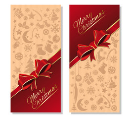 Christmas design. Christmas banners set with greeting inscription - Merry Christmas. Festive red and beige background with design elements for Christmas and New Year. Vector illustration