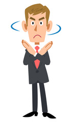 スーツを着用した茶髪のビジネスマンが拒否する
