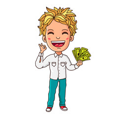 Kid with paper money in hand