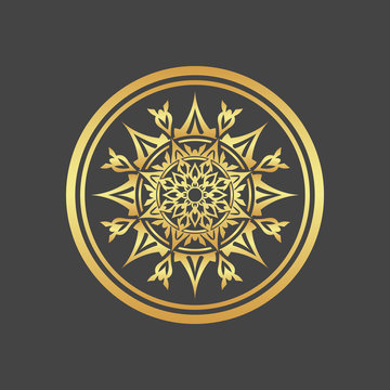 Abstract element for design, gold flower, star, mandala, decoration.