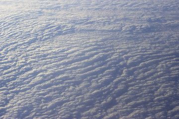 Текстура сплошных облаков,вид из окна самолёта.