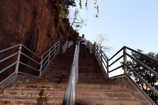 Gapernath cave temple and tourist-cum-religious spot in Kota, India. An adventurous staircase leading down to the place is known for an ancient cave temple of Shiva and a waterfall.