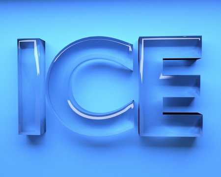 ice alphabet word with blue glass design in 3D render image