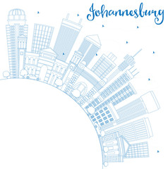 Outline Johannesburg Skyline with Blue Buildings and Copy Space.