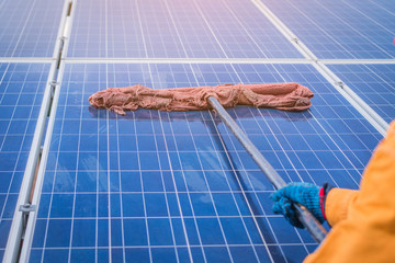 cleaning solar panel in solar power plant