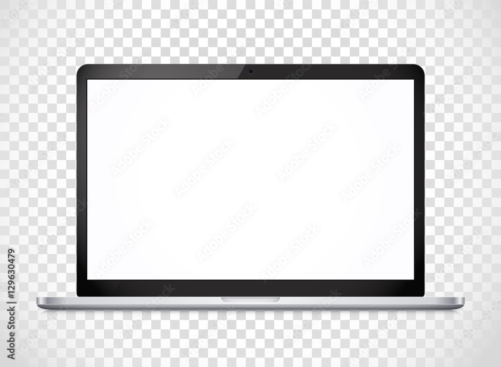 Poster Modern laptop computer vector mockup isolated on transparent. Ve